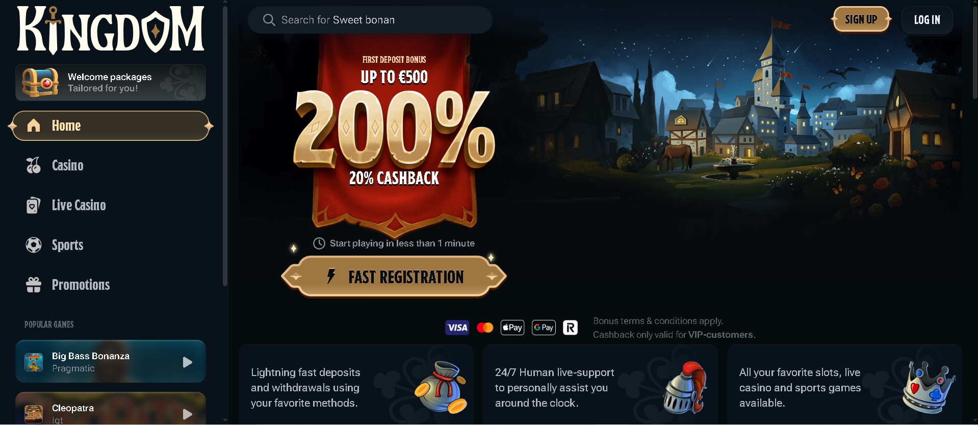 Kingdom Casino skärmdump - bästa omsättningskrav