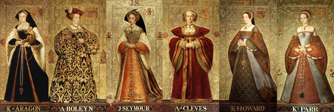 Henrik VIII:s sex makor Katarina av Aragonien, Anne Boleyn, Jane Seymour, Anna av Kleve, Katarina Howard och Katarina Parr.